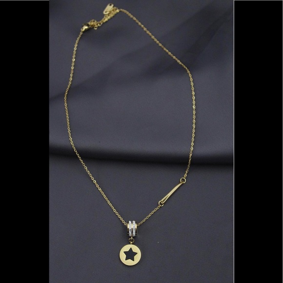 Women's gold steel necklace with zircon gemstones - Picture 1 of 1